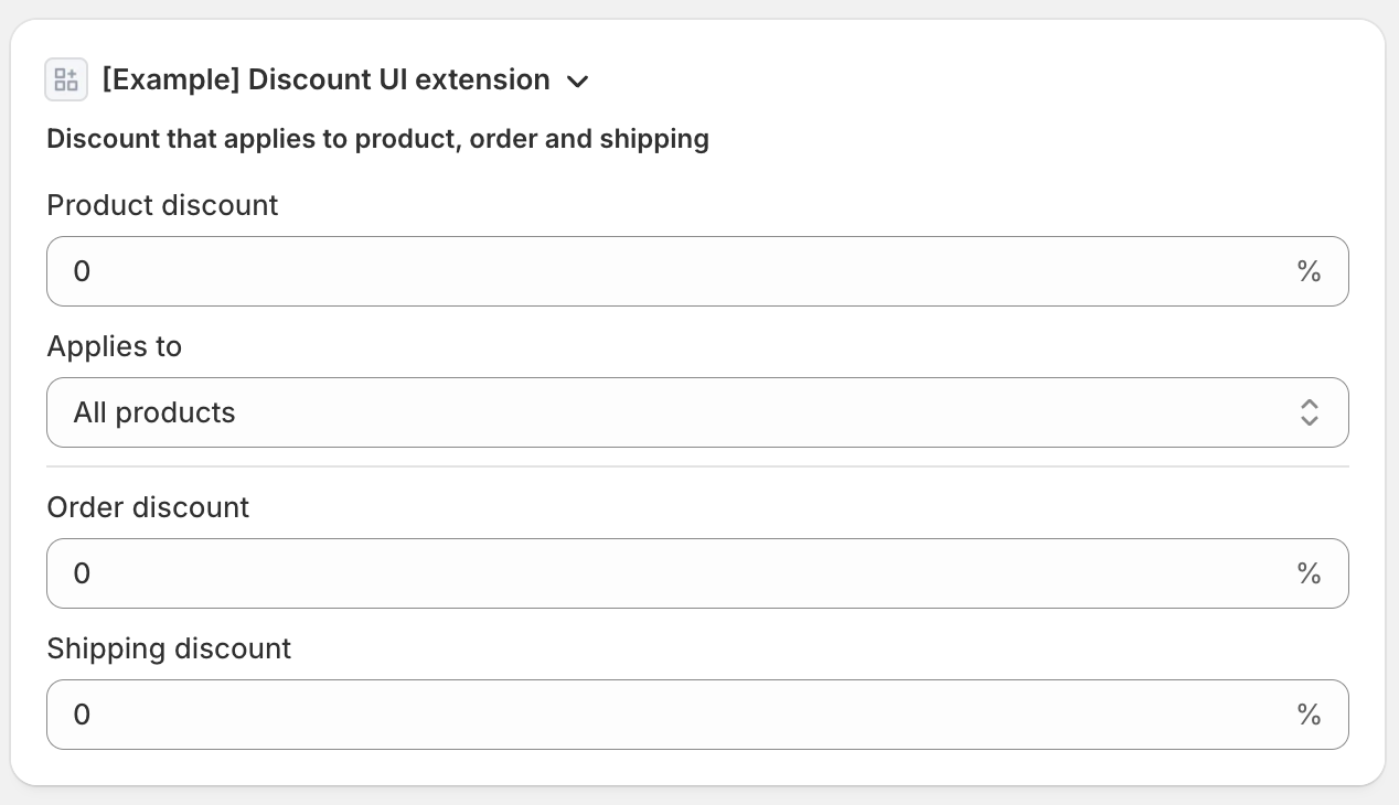 The Discount Function settings block with the extension name