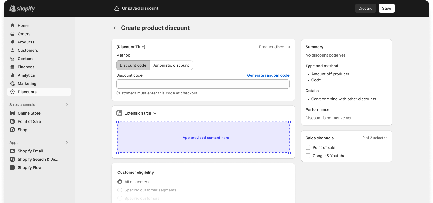 The discount details showing an Admin UI Extension block